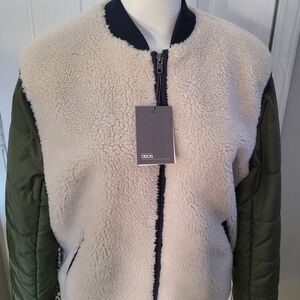 ASOS Men's Shearling Bomber Jacket - Cream and Green